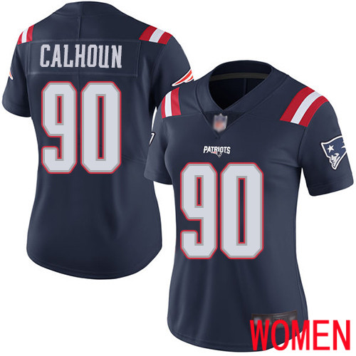 New England Patriots Football #90 Rush Vapor Limited Navy Blue Women Shilique Calhoun NFL Jersey